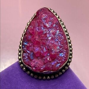 💛 Vintage Handmade 925 Pink Druzy Stone Ring